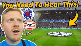 DEAFENING ROAR DURING CHAMPIONS LEAGUE THEME AT IBROX  Rangers 22 PSV UEFA Champions League [upl. by Refinney]