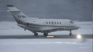 Snowy take off Raytheon Hawker 800XP at Airport BernBelp [upl. by Coray]