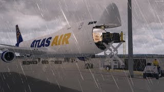 P3D v4 Its a Little Bit Bumpy  Atlas Air Boeing 747 into Stormy Frankfurt EDDF [upl. by Hanny]