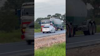 Cement truck trailer vs prus Car driver on the road heavytruck truckdriver cementtruck jcbvideo [upl. by Polky]