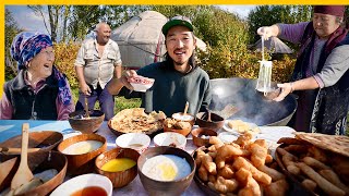 Kyrgyzstan Nomad Village Food 🇰🇬 Lamb Samsa  Beef Manti  Traditional Dairy Food [upl. by Avid]