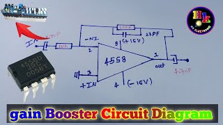 Audio Gain Booster Circuit  4558 op amp gain Booster Circuit  Gain Booster Preamplifier Circuit [upl. by Prevot]