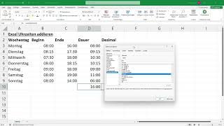 Excel Zeiten addieren  Rechnen mit Uhrzeiten summieren in Dezimalzahl umwandeln über 24h [upl. by Bigod]