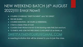 SWIFT Payment and ISO 20022 Course August Batch Starts [upl. by Llirred267]