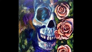 Skull and Roses Acrylic painting on canvas for beginners Step by step  TheArtSherpa [upl. by Josselyn]