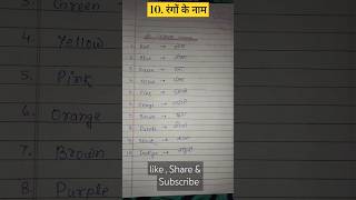 10 rangon ke naam  colours name in english and hindi  10 रंगों के नाम  10 colours name shorts [upl. by Elleuqram]