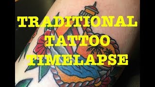 TRADITIONAL TATTOO TIMELAPSE  LIGHTHOUSE SCENE [upl. by Angelita]