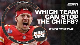 Which team is a BIGGER THREAT to a Chiefs ThreePeat 49ers Bengals or Lions 🤔  First Take [upl. by Anahpos]