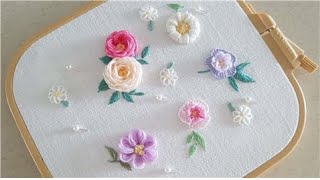 프랑스자수 봄꽃자수 루프트블랭킷스티치 우븐피콧스티치 spring embroidery Blanket stitch Oven Peacot Stitch [upl. by Marni]