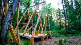 A FRAME CABIN in the WILD  THE MAKING from 0  DIY off the grid  Woodworking bushcraft and cooking [upl. by Alston936]