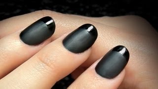 YSL inspired Tuxedo Nails  black french manicure tutorial in glossy and matte duo DIY [upl. by Ahsyle]