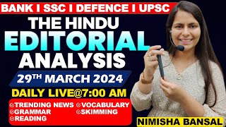 Editorial Analysis  29th March 2024  Vocab Grammar Reading Skimming  Nimisha Bansal [upl. by Luar]