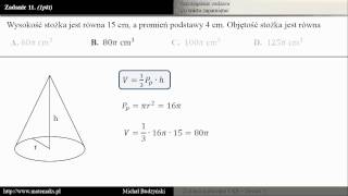 Zadanie 11  matura z matematyki Stożek zestaw 1 [upl. by Dragde394]