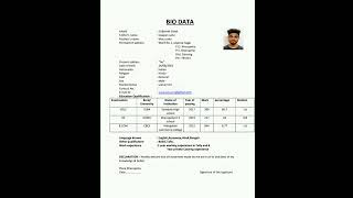 Bio data format  resume biodata resume viralshorts [upl. by Shirlee78]