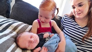 Adley meets Baby Brother so adorable [upl. by Ahsal]