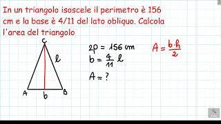 Problema trova lAREA del triangolo con PERIMETRO e FRAZIONE  seconda media [upl. by Genny692]