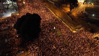 Drone aerials show huge Tel Aviv protest after deaths of Israeli hostages in Gaza [upl. by Greenwell]