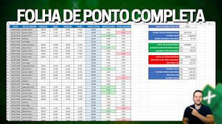 Planilha Folha de Ponto no Excel  Baixar Grátis  Horas Extras Horas Devidas Salário Extra etc [upl. by Ahsikyw]