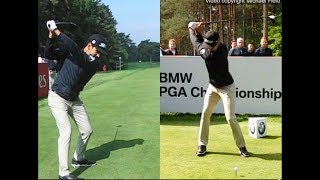 Rafael CabreraBello golf swing Driver faceon amp Downtheline BMW PGA Wentworth May 2018 [upl. by Aerdnad]