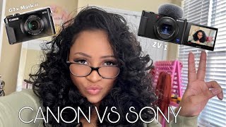 COMPARING CAMERAS CANON G7x MARK II VS Sony ZV1  BEST VLOGGING CAMERA FOR YOUTUBE 2022 [upl. by Ocirne251]