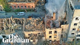 Russian drone and missile strikes target Lviv in Ukraine [upl. by Anaidiriv]