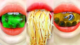 asmr MUSHROOM BUBBLE TEA ICE TAPIOCA PEARLS GRAPE BALL GUMMY POPPING CANDY JELLY eating sounds [upl. by Padriac]