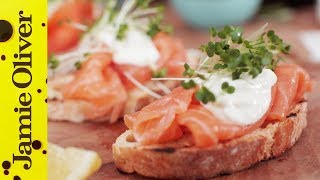 Smoked Salmon amp Horseradish Canapes  Jamie Oliver [upl. by Marabelle]