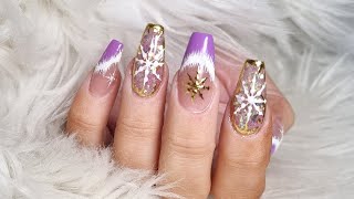 How to extend damaged nail Winter nails with snowflakes and glitter Gel nail extensions [upl. by Barbee724]