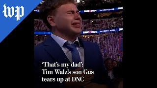 ‘That’s my dad’ Tim Walz’s son Gus tears up at DNC [upl. by Chemash187]