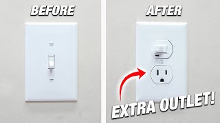 EASIEST Way To Add Extra Outlet To Any Room NO WIRING NEEDED Outlet Light Switch Combo DIY How To [upl. by Nosniv]