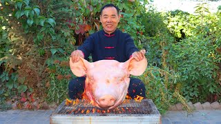 HUGE Pig Head Braised and Smoked with Tea and Sugar Incredible Sweet Taste  Uncle Rural Gourmet [upl. by Ku146]