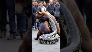 Grizzly bear fights giant python everyone just stands and watches no one helps [upl. by Baugh]