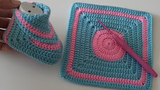 💯👌Super Easy crochet geometric square baby shoes pattern for beginners  How to crochet baby shoes [upl. by Biddick410]