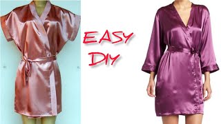 DIY how to cut and sew a Silk satin robe  bridal shower robe [upl. by Aekin]