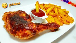 دجاج محمر بتتبيلة بزاااف بزاف بنيينة مع بطاطا محمرة في الفرن البننة 😋 poulet rôti et potatoes [upl. by Ahsen]