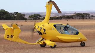 Setting off in the yellow ELA 10Eclipse gyroplane Rollos Airfield Pallamana South Australia [upl. by Zitella65]