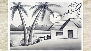 How to draw Sunset Scenery with Pencil Shading Pencil Drawing for beginners [upl. by Karine]