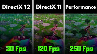 Fortnite  DirectX11 vs DirectX12 vs Performance mode  Side by side comparision  RTX 3050 4GB [upl. by Ydnerb]