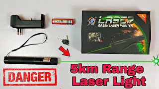 Powerful Green Laser Pointer Unboxing and Testing  5 km Range Laser Light  Unboxing and Review [upl. by Enigroeg]