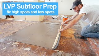 How To Prep Wood Subfloor for Luxury Vinyl Plank Flooring for Beginners Fix High and Low Spots [upl. by Odnavres114]