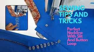 Trendy V Shape Neck Design  Sew a fabric button loop and button  Sewing Tips And Tricks A14 [upl. by Denten]