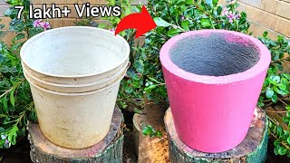 How to make cement pots at home easily  Flower pot making with old bucket amp cement [upl. by Skilken]