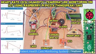 IoT Based LM35  Heart Rate  Humidity  ECG Monitoring on Thingspeak using Raspberry Pi Pico  SMS [upl. by Naitsirc]