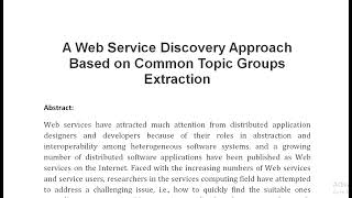 A Web Service Discovery Approach Based on Common Topic Groups Extraction [upl. by Ajan]