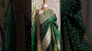 Prettiest Dark Green Banarasi Silk Saree With Assemblage Blouse Piece organzasarees silksarees [upl. by Lletnwahs]