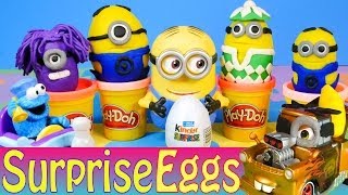 Play Doh Kinder Surprise Eggs Despicable Me Minions Toys Cookie Monster Cars 2 Mater Disney [upl. by Ahsienom559]