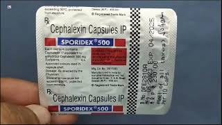 SPORIDEX 500 Capsule  Cephalexin Capsule  SPORIDEX 500mg Capsule Uses Side effects benefits Dosage [upl. by Yetac]