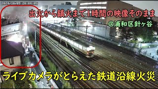 【フリー動画】さいたま市浦和区での京浜東北線の沿線火災・出火から鎮火までライブカメラ映像1時間 [upl. by Ahsitam]