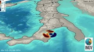 SHAKEMOVIE propagazione onde sismiche del terremoto Mw 50  1082024  Pietrapaola Cosenza [upl. by Ihcehcu]