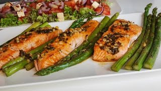 Non ho mai mangiato salmone cosi tenero con salsa al limone in padella e asparagi No forno asmr [upl. by Lindon304]